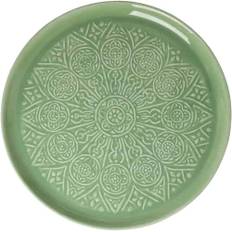 Rice Metal Tray Round - Embossed Details - Green - Large
