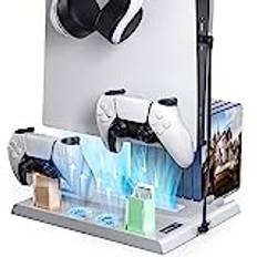 Aceshop Playstation 5 stativ, multifunktionellt vertikalt stativ för PS5 med kylfläkt PS5 konsolhållare, Vit, Stöd för Playstation 5