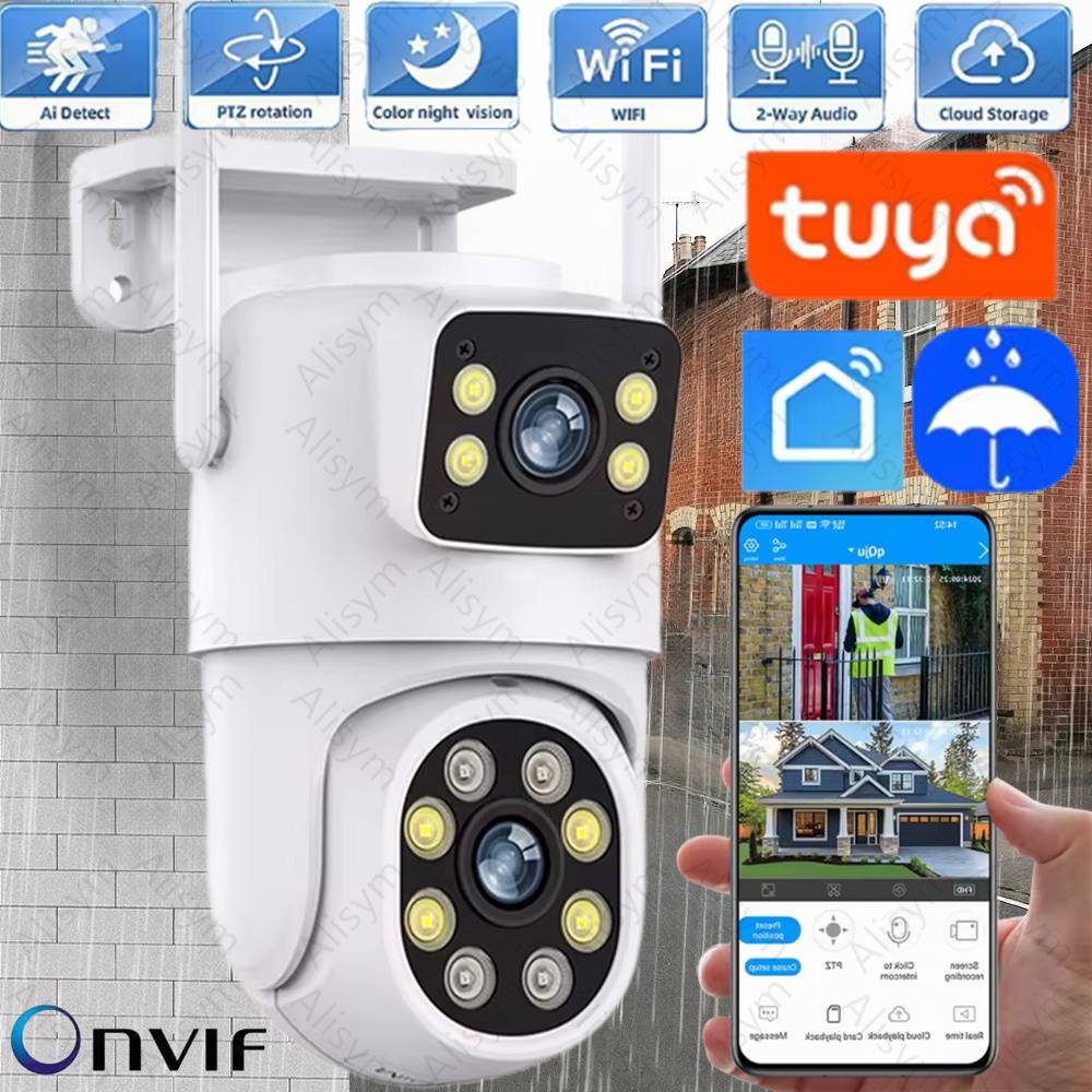 Tuya 5K 10MP Dual Lens WIFI Camera Full HD Dual Screen Ai Human Auto Tracking PTZ Cam Outdoor Security Video Surveillance Camera