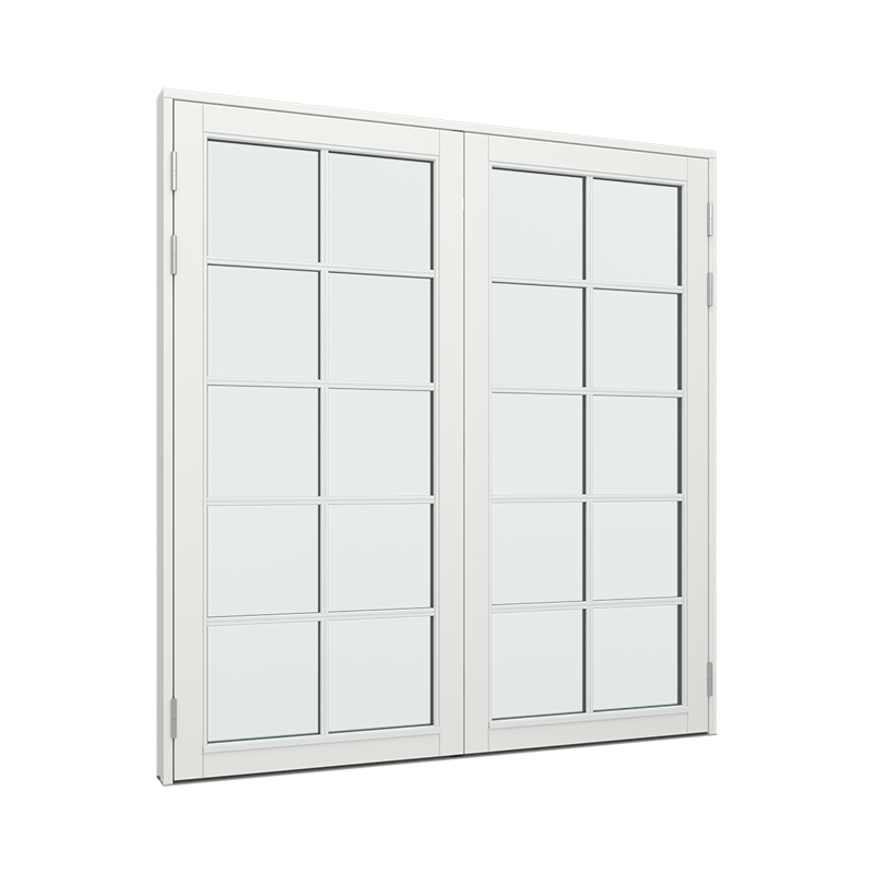 Dobbelt terrassedør med 2x5 glasfelter i hver dør.