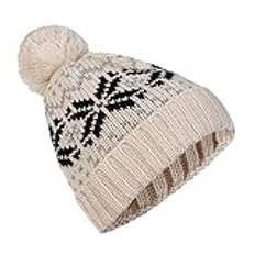 Hatt hatt stickad pom yllemössa varm stickad jul snöflinga falsk luddig baseballkeps löpning kepsar för män, BEIgE, one size