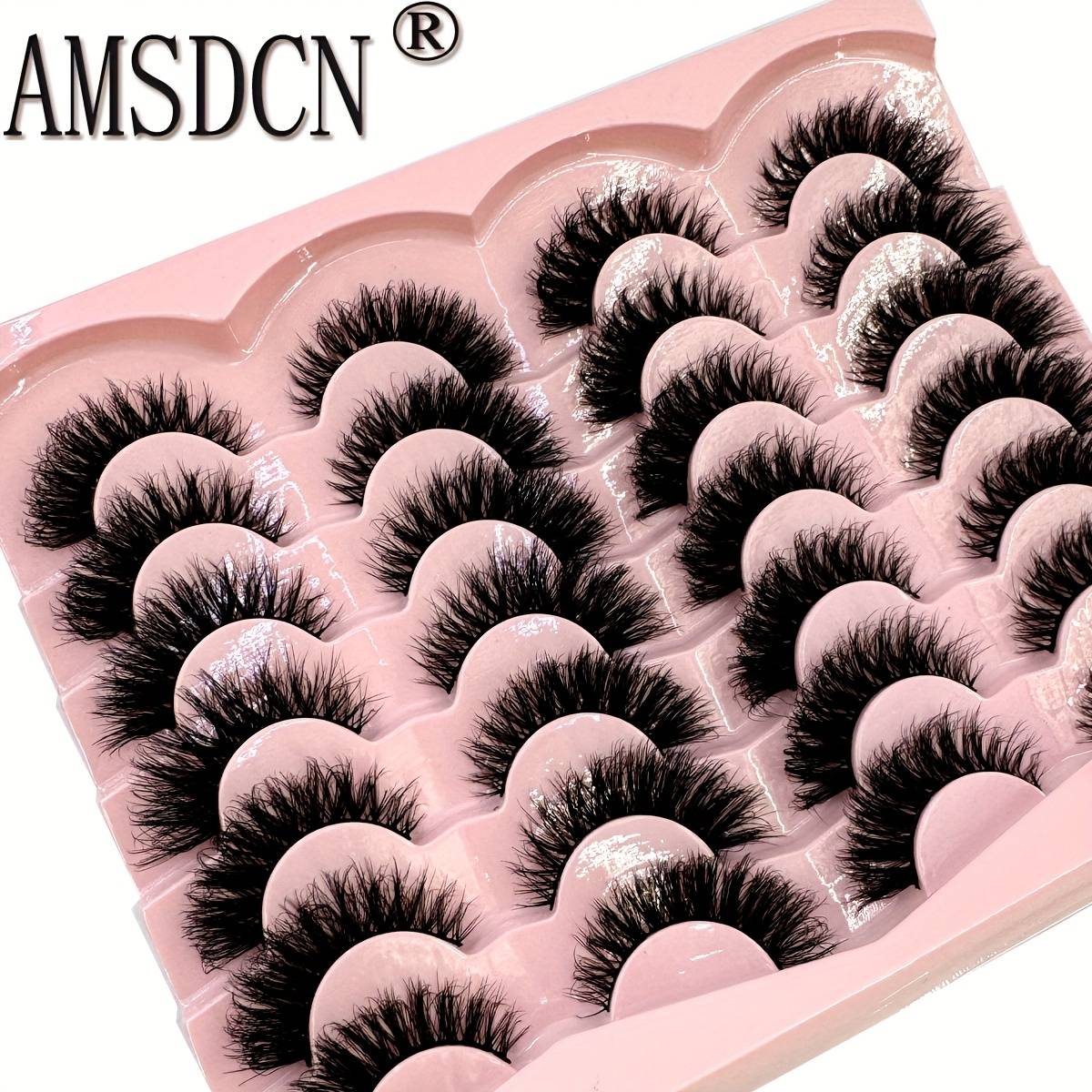 Amsdcn 14 Pairs Of Natural Looking False Eyelashes, Thick And Fluffy Fur Eyelashes, Cat Eye Lashes - Reusable, Suitable For Beginners And