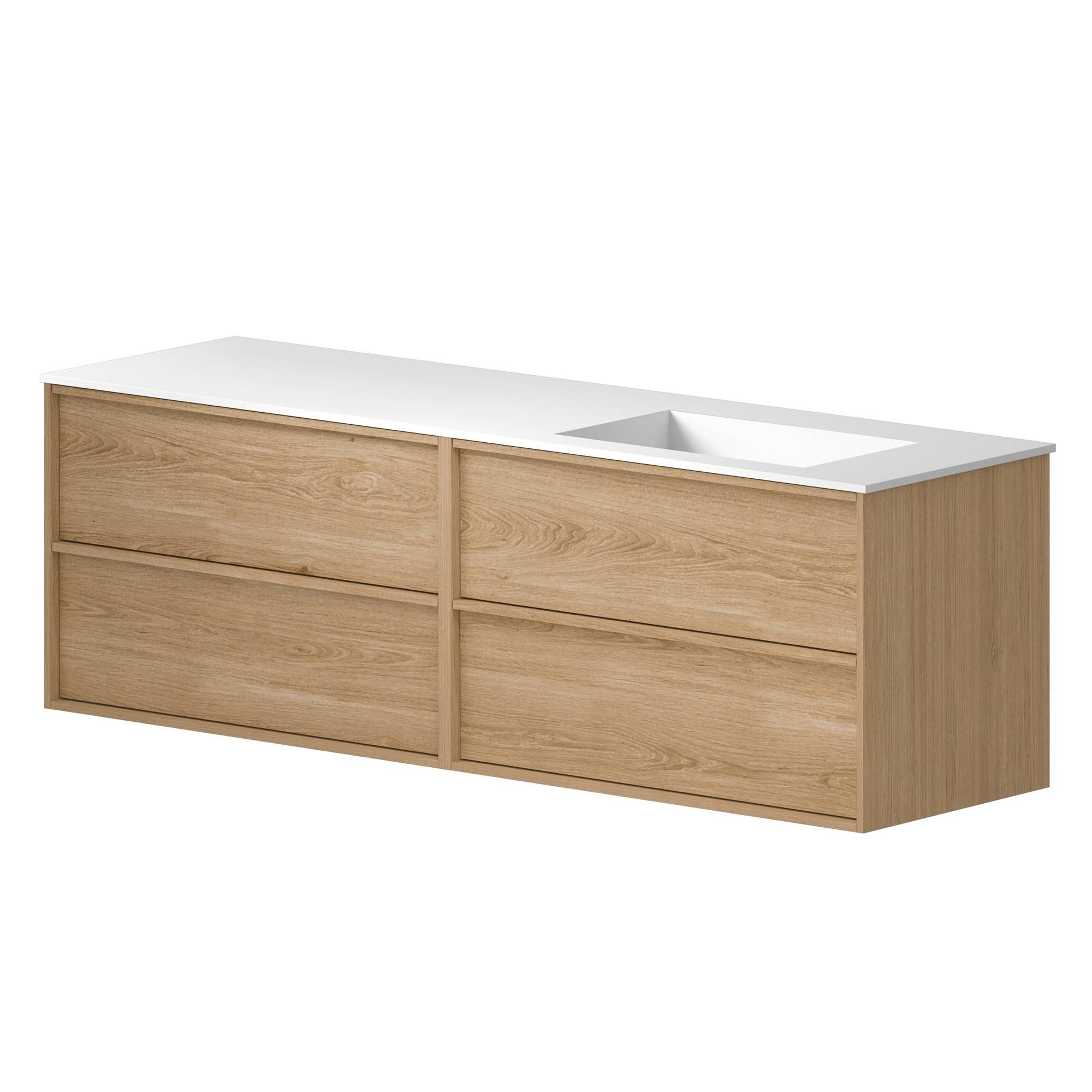 Dubbelt Tvättställsskåp Ekskär Ek Matt 160 cm med Corian Handfat Höger Vit Matt