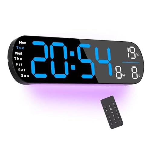 Lancoon Digital LED-väggklocka med nedräkning 9 omgivande ljus fjärrkontroll temperatur datum 10 nivåer av ljusstyrka justering för hem vardagsrum sovrum