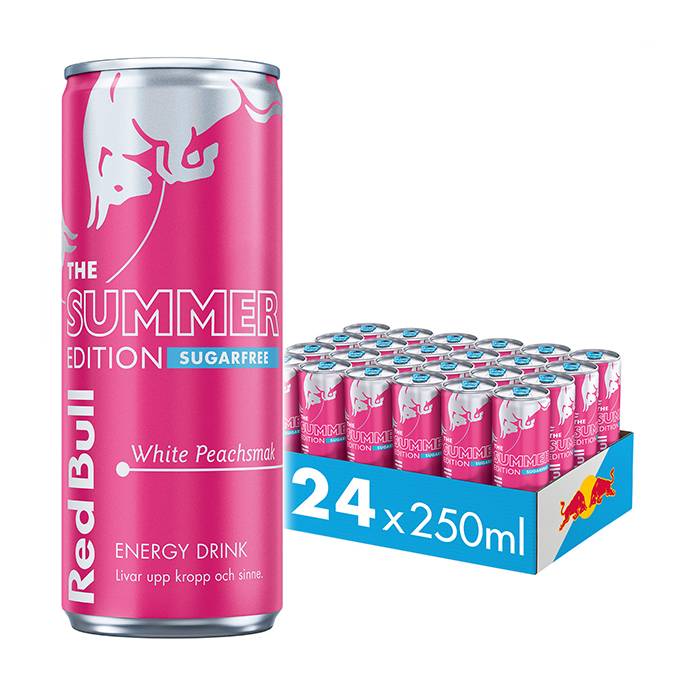 Energidrikke 24 x Red Bull Energidryck 250 ml White Peach Sugarfree 2 kr pant - Bodyman.dk.