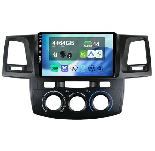 [4+64G] 9" bilradio för Toyota Fortuner Hilux 2007-2015 Android 14 med Wireless Carplay Android Auto DSP Wifi GPS Navi Bluetooth 5.0 FM MirrorLink 360 Kamera-Ingår Backkamera+MIC