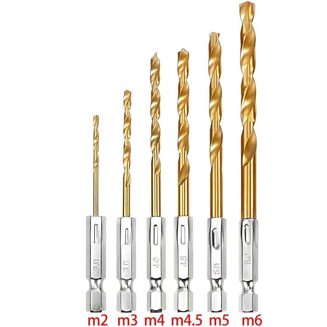 TEMU 6pcscoated Cobalt Drill Bit Set- Hex Shank. Suitable Drilling Metal, Wood, And. Features Left- Hand Flutes. Compatible With All Types Of Drill Machines. And Professional Applications