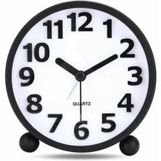 Silent Analog Alarm Clock, Black Metal Large 3D Numbers, Non-Tick