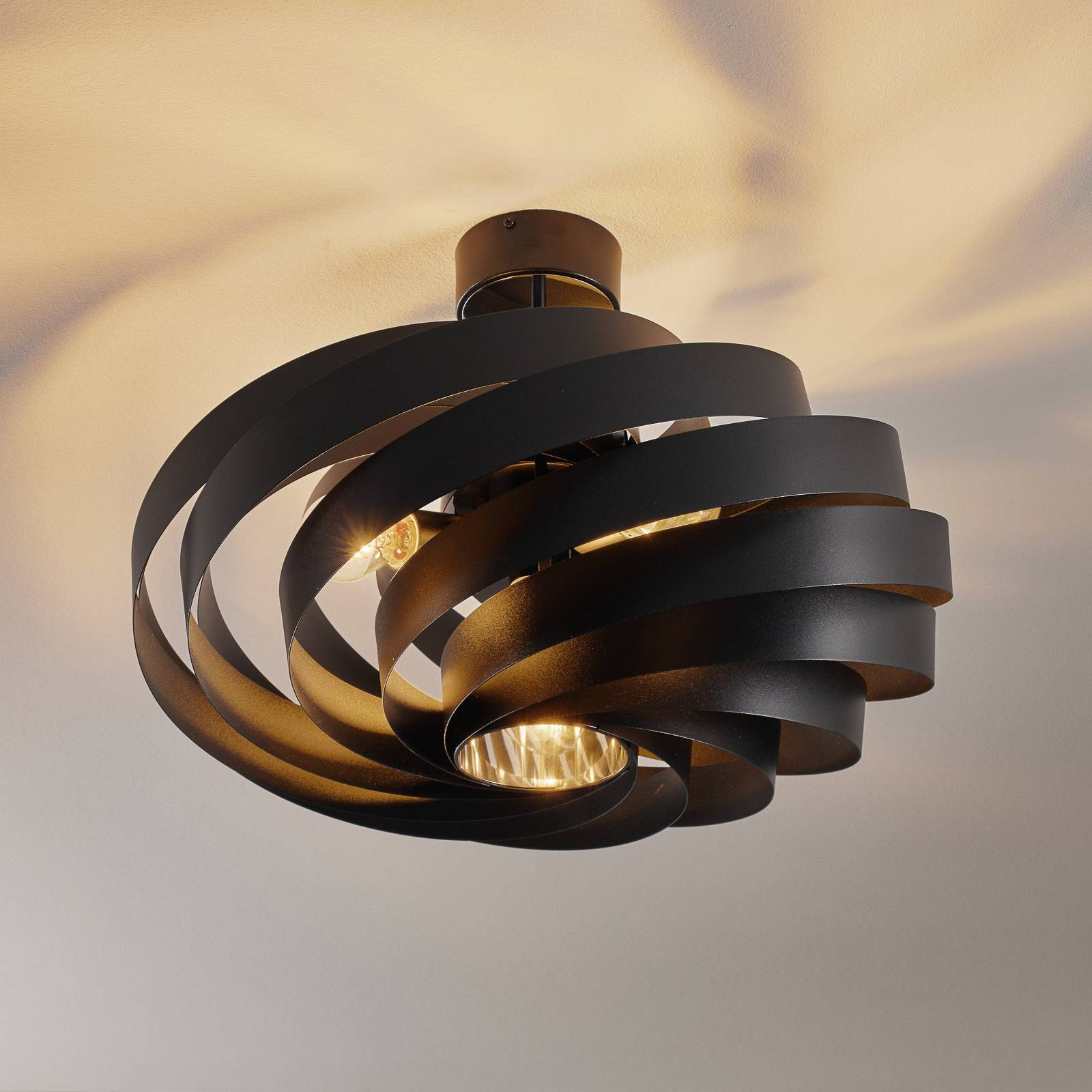 Taklampa Vento Domiluce, dimbar, Svart, Vardagsrum / matsal, Metall, Modern, Taklampa