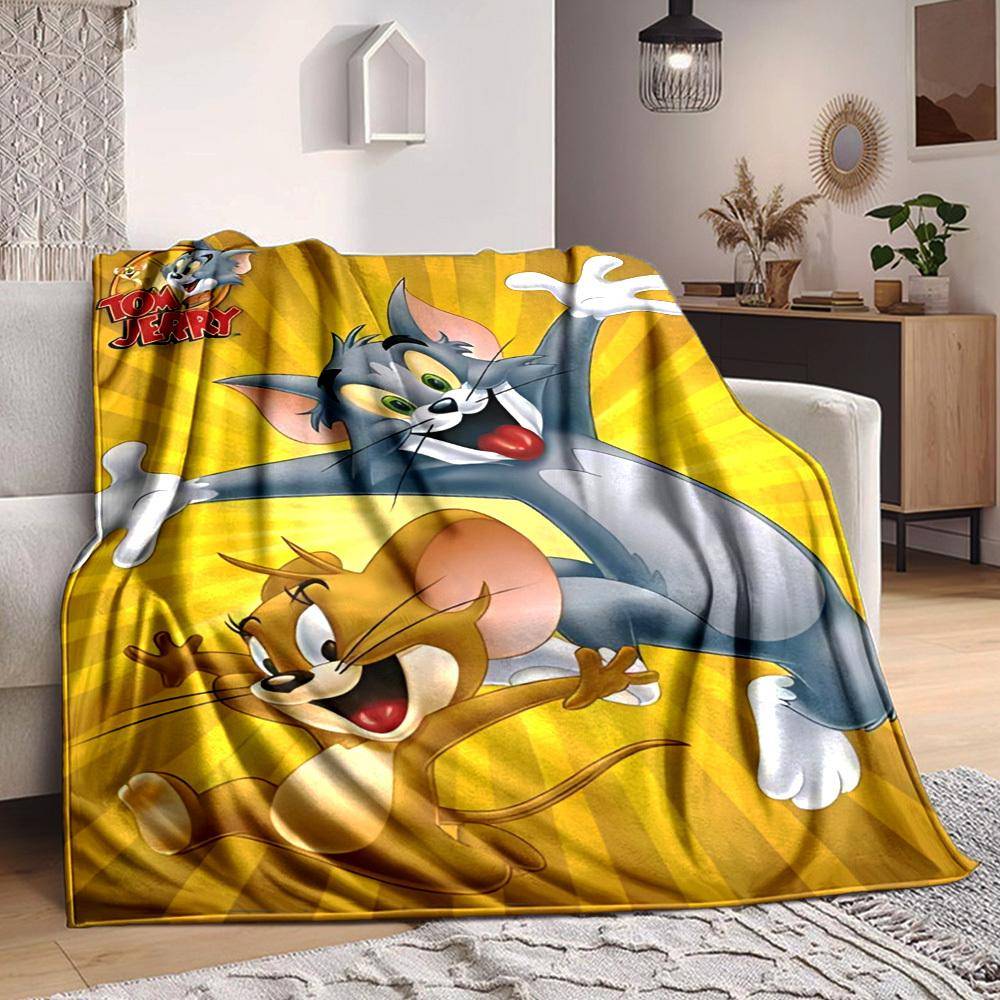 1 st Tom och Jerry Filt Lätt Flanellpläd För Soffa, Säng, Resa, Vardagsrum, Kontor, Soffa, Stol Och Säng yellow