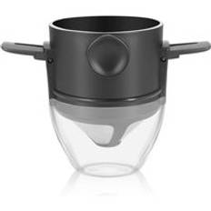 Hopfällbara kaffefilter bärbara droppkaffe tehållare återanvändbar kaffebryggare enkel att rengöra papperslös häll över kaffedroppare - Svart med hållare