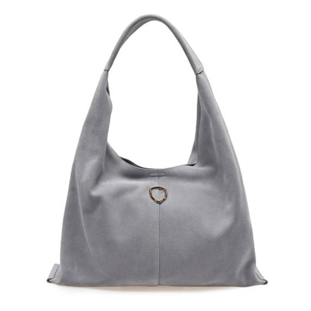 Blauer Læder Tote Taske - Tasker - Dame - Grå - ONE SIZE - Læder