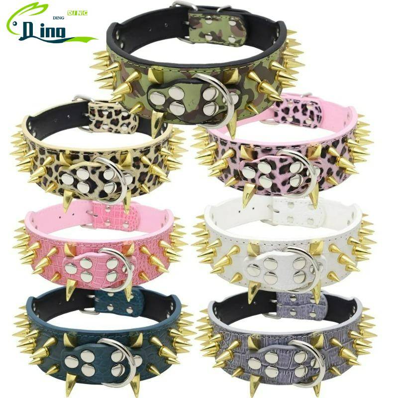 Cool Spikprydd Hundhalsband 5 cm Brett PU-läder Stora Hundhalsband Pitbull Schäferhund Stora Hundhalsband Husdjursartiklar XS-L svart