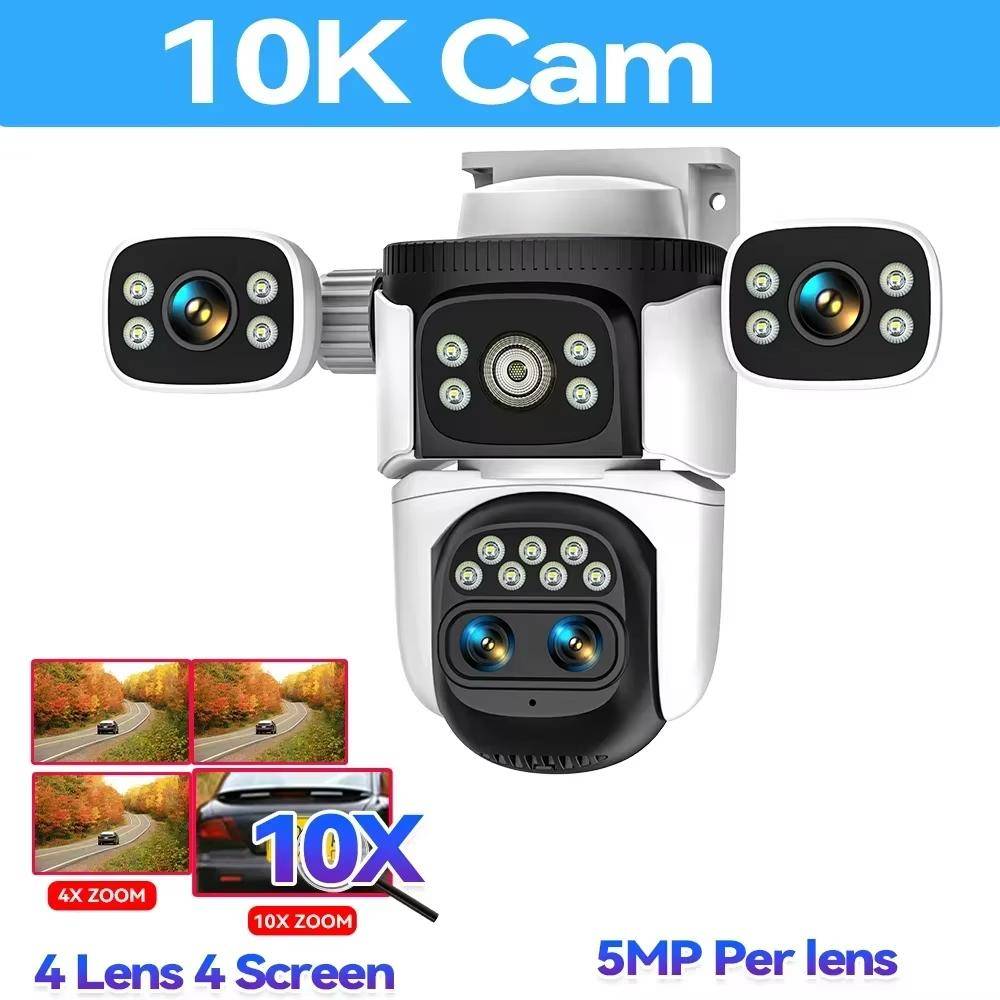 10K Hemövervakning WiFi-kamera Fyra Linser Fyra Skärmar PTZ 360° 10X Optisk CCTV Auto Spårning 20MP Trådlös Övervakning IP-kamera 10K Camera
