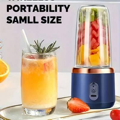 Bärbar blender och juicer-kombination, USB-uppladdningsbar, 6 blad, dubbla bägare, smoothie- och juicepressning, köksredskap, plast, litiumbatteri, 15 - Multifärgad (Blå + 1 kopp,Blå + 2 koppar,Rosa + 2 koppar,Rosa +1 kopp)