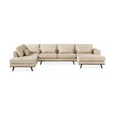 Copenhagen 4-sits Stor U soffa Sammet Schäslong Vänster Divan Höger - Beige Sammetssoffa