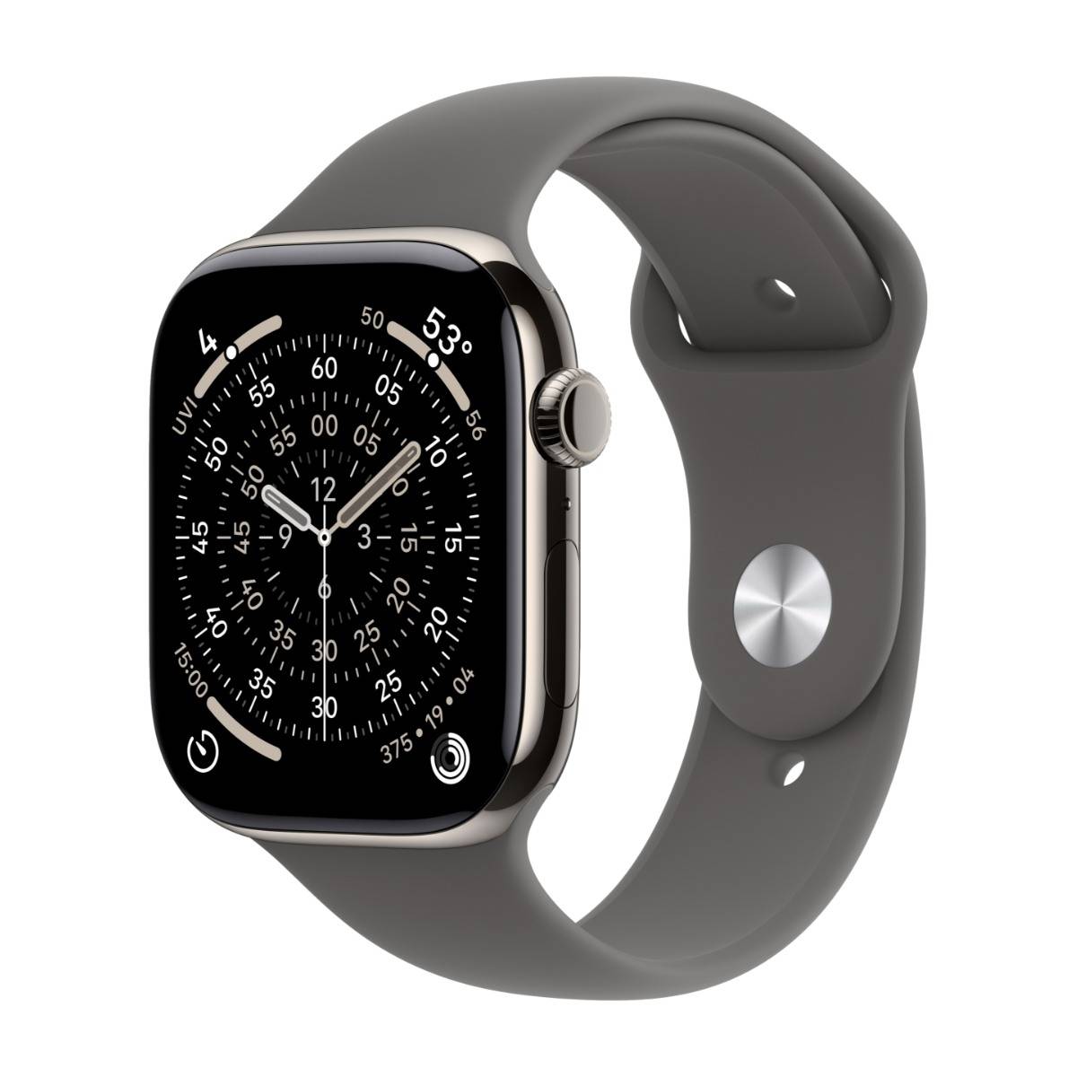 Apple Watch Series 11 GPS + Cell 46 mm naturlig titan, granitgrå sportband - M/L