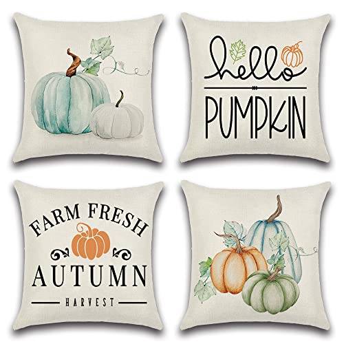 Artscope Thanksgiving kuddfodral 45 x 45 cm, set med 4 st höst pumpa soffa kuddfodral för hem vardagsrum sovrum heminredning