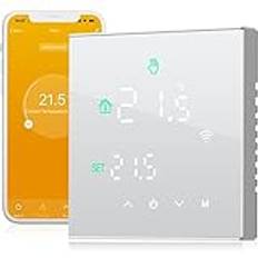 Beok Thermostat Heating Smart, WiFi Termostater för golvvärme för varmvatten Programmerbar rumstermostat med digital LCD Kompatibel med Alexa, Google Home 3A TGW60W-WIFI-WP Vit