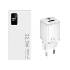 SiGN Super Powerbank 30000mAh med vægoplader 30W - Hvid