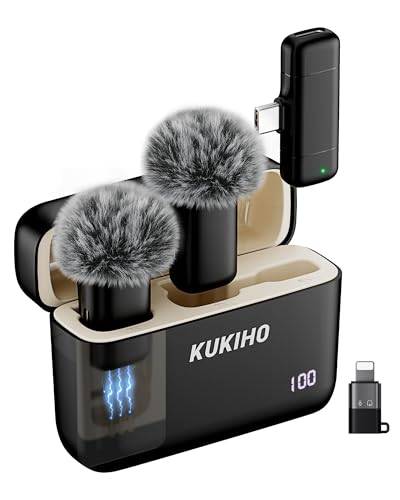 KUKIHO Kabelloses Lavalier Mikrofon mit Ladekoffer, 36h Akkulaufzeit, Rauschunterdrückung, 40m Reichweite, Plug-Play Ansteckmikrofon für iPhone/iPad/Android/PC, YouTube, Vlog, Live-Streaming
