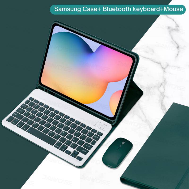 För Samsung Galaxy Tab A8 10.5 S6 Lite 10.4 S7 S8 11 Fodral med Bluetooth-tangentbord och mus med pennfack ljus lila färg