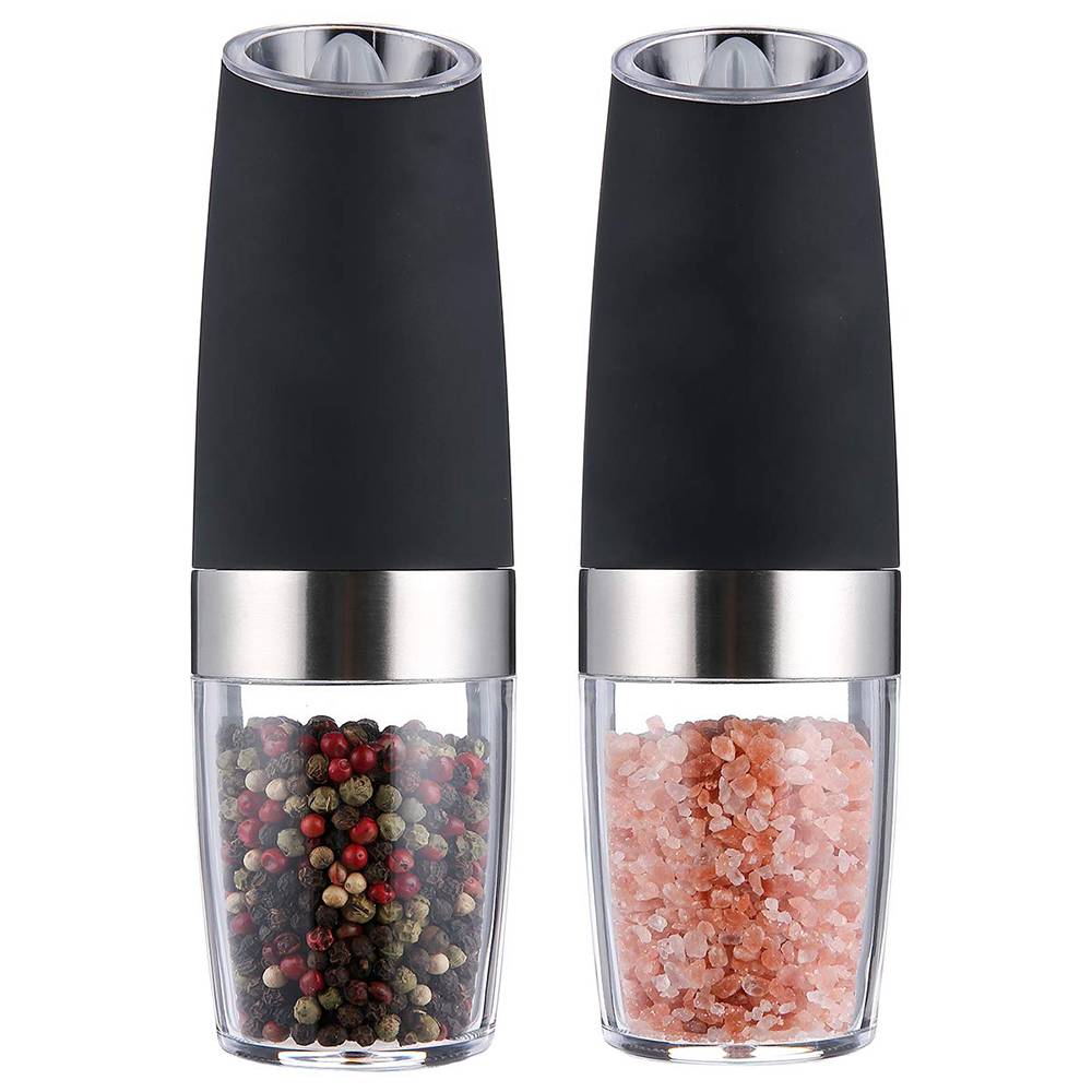 Gravitation elektrisk salt- och pepparkvarn med justerbar grovhet automatisk peppar och saltkvarn - Svart x 1