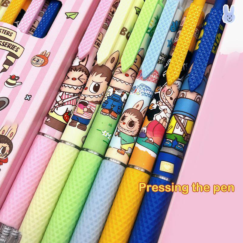 6 st Kawaii Gelpenna Labubu Monster Tecknad Neutral Penna Snabbtorkande Penna Studentprov Skola Kontorsmaterial Skrivmaterial black