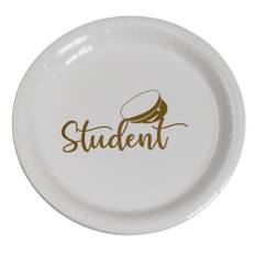 Papperstallrikar Student Vita med Guldtext 23 cm 6-pack
