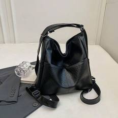 Retro Tote Bag Ladies Fall And Winter Soft Leather Shoulder Cross-Body Backpack High-Capacity Commuter Backpack Multi-Functional Backpack - Black
