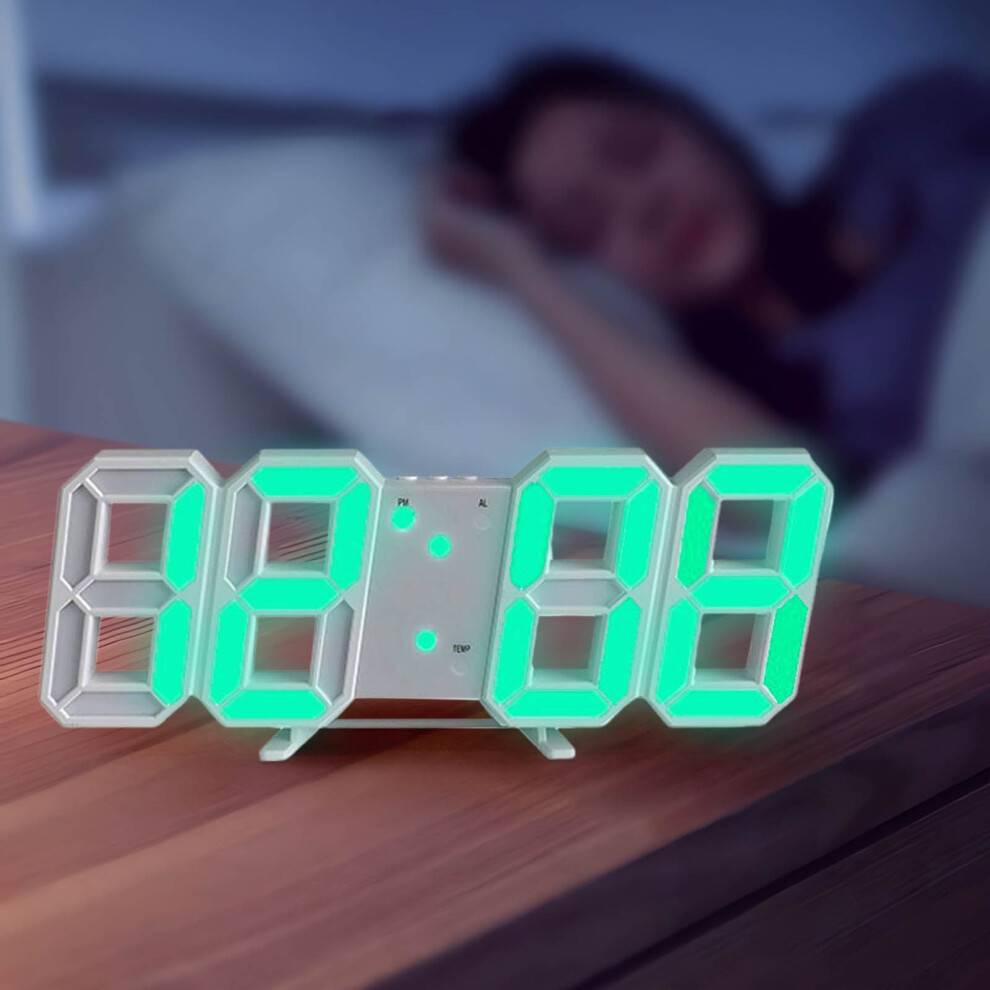LED digitalt vægur med dato og temperaturvisning, automatisk lysstyrke, alarm og snooze, 12/24 timers tilstand, USB-drevet til hjemmekontorindretning