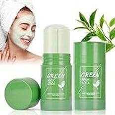 AOOWU Green Tea Cleansing Mask Stick, 2-pack Purifying Green Clay Mask, Poreless Deep Cleanse Anti-Acne Oil Control Green Tea Mask for Blackhead Remover, Solid Face Stick för alla hudtyper Kvinnor Män