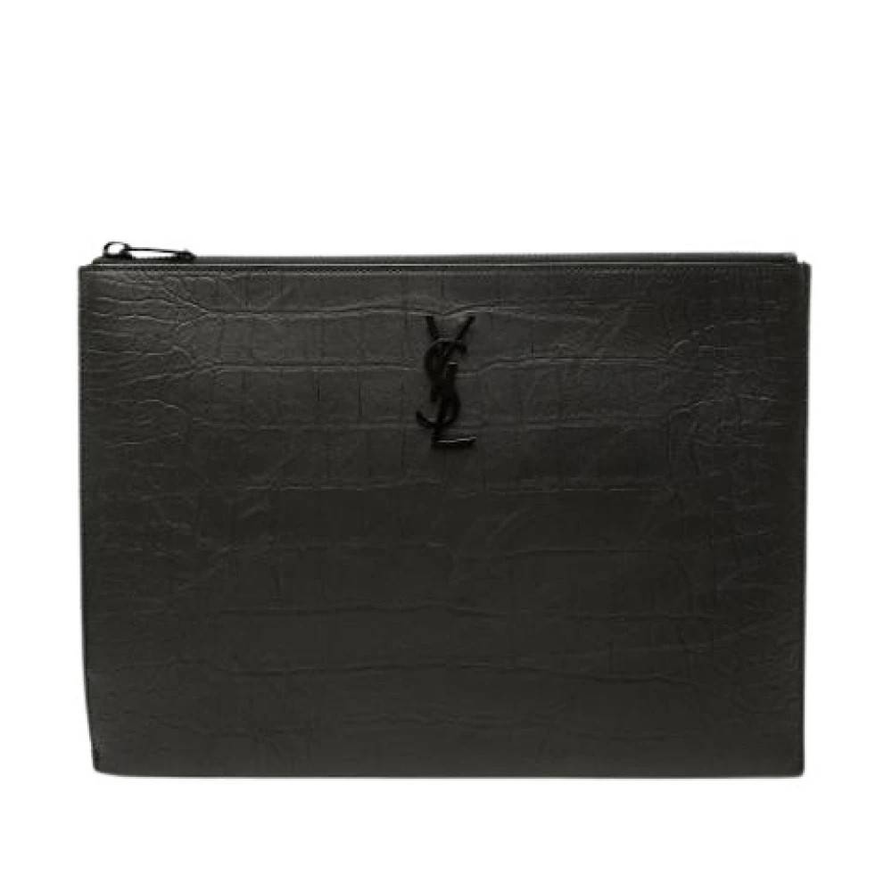 Yves Saint Laurent Vintage Pre-owned Croc Embossed Leather Clutch - Vintage - Dame - Sort - ONE SIZE - Læder
