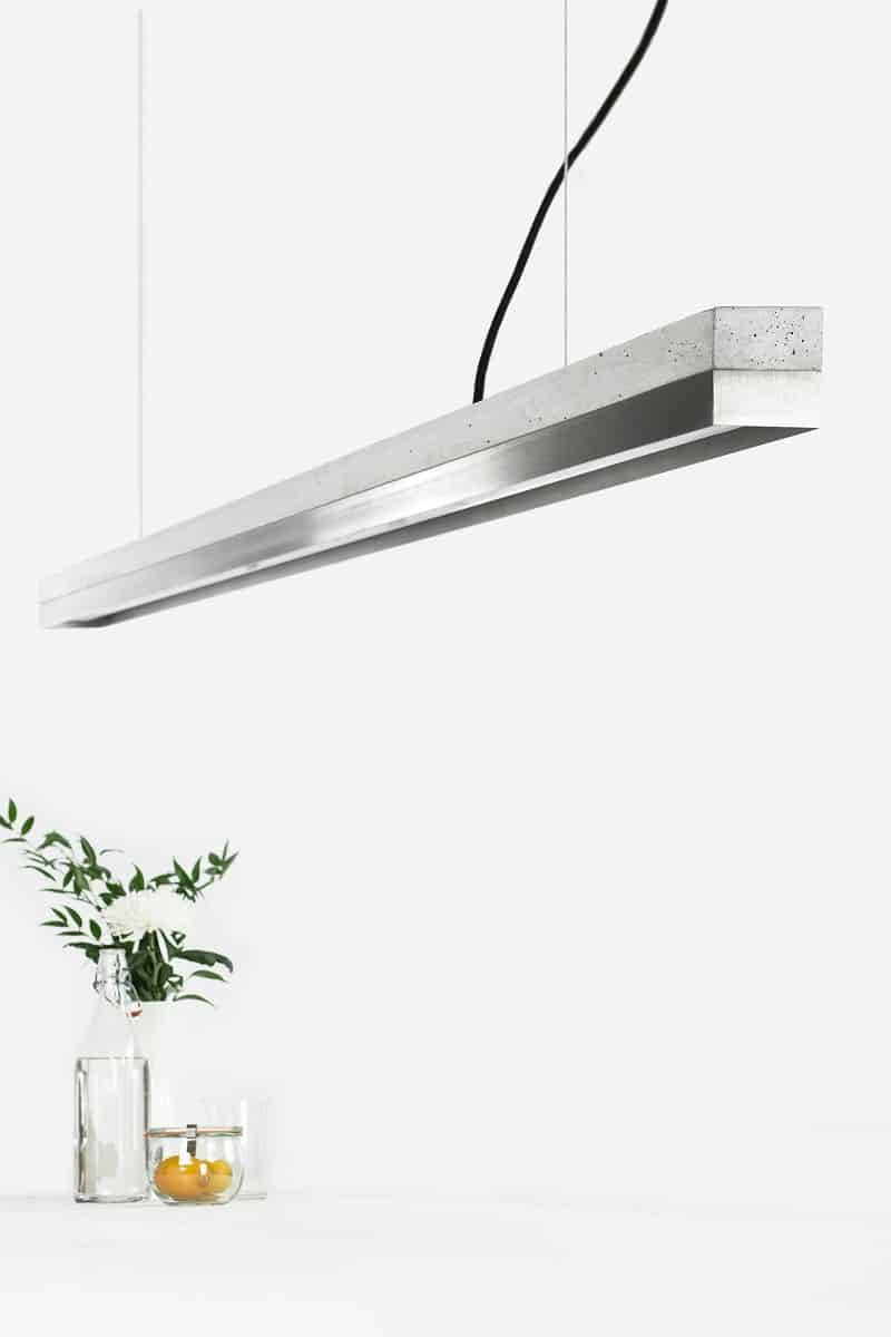 Langbordspendel i beton og rustfri stål Lys beton W182cm x H8cm x D8cm Kold hvid (4000k)