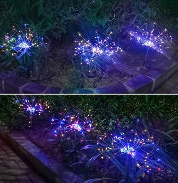 New Ground Plug Solar Fireworks Light LED Light String Copper Wire Outdoor Garden Decoration Star Lights Christmas Lights - Round / Starry sky / 150light