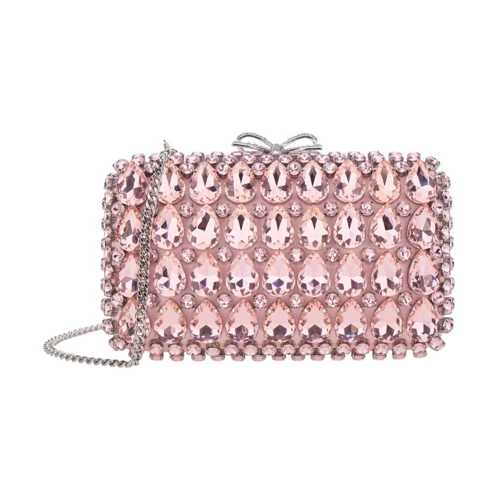 Self Portrait, Tasker , Dame, Lyserød, ONE SIZE, Satin, Satin Crystal Clutch Taske