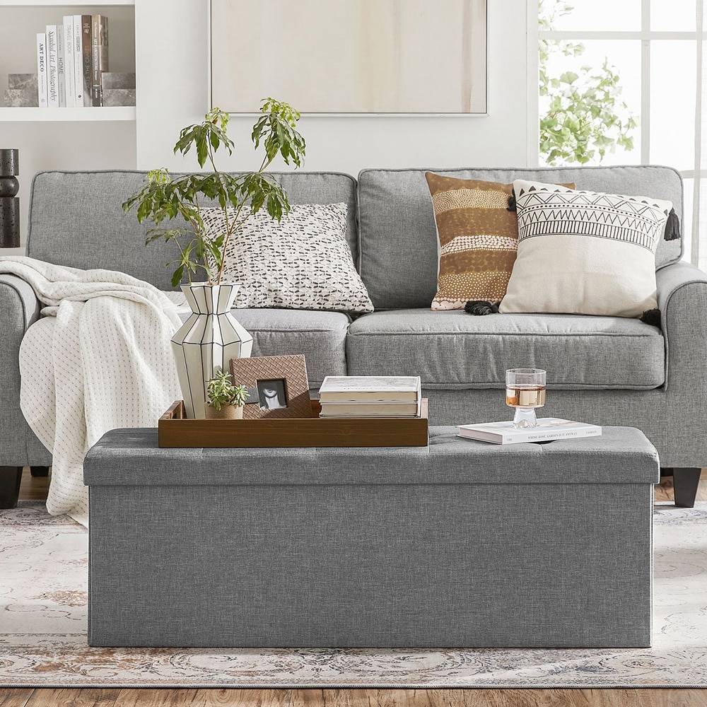 Stor fodskammel med opbevaring 110 × 40 × 38 cm - Grå.
