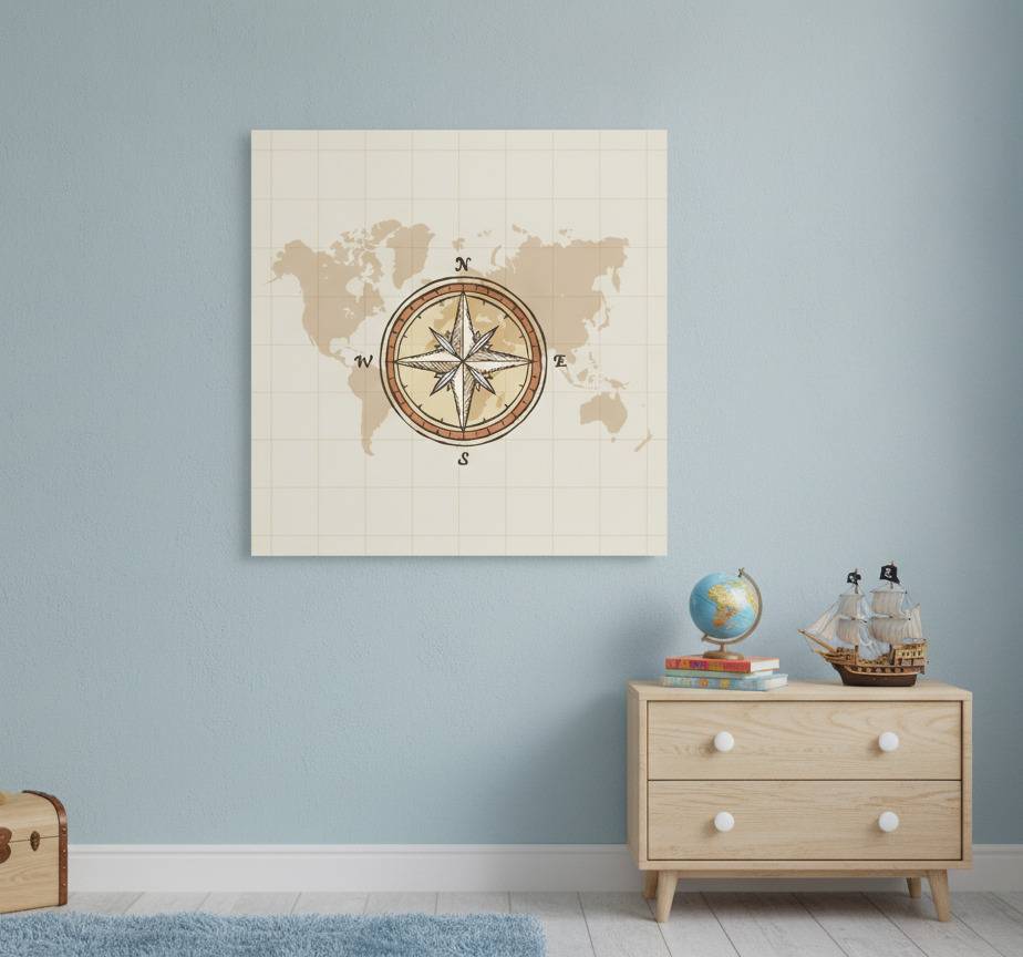 Världskarta poster vintage kartografi och kompass