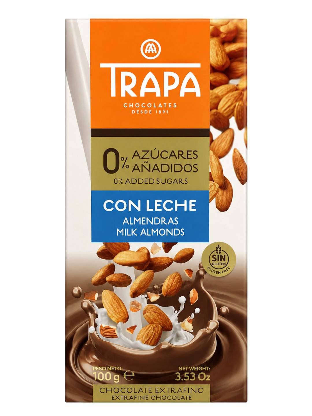 Trapa - Milk Chocolate, With Almonds - 100g (With Almonds - 100g)