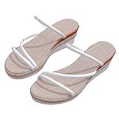 Sommer Flach Keilsandalen Schlappen Elegant Boho Strand Riemchensandalen Bequem Römer Weite Sandaletten Leichte Breite Füße Orthopädische toffel kilklack Römersandalen Pantoffeln, vit, 37 EU