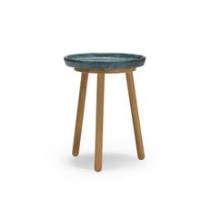 Tureen Soffbord | Verde Alpi Marmor/Ek | Ø38, H50 - Turkos