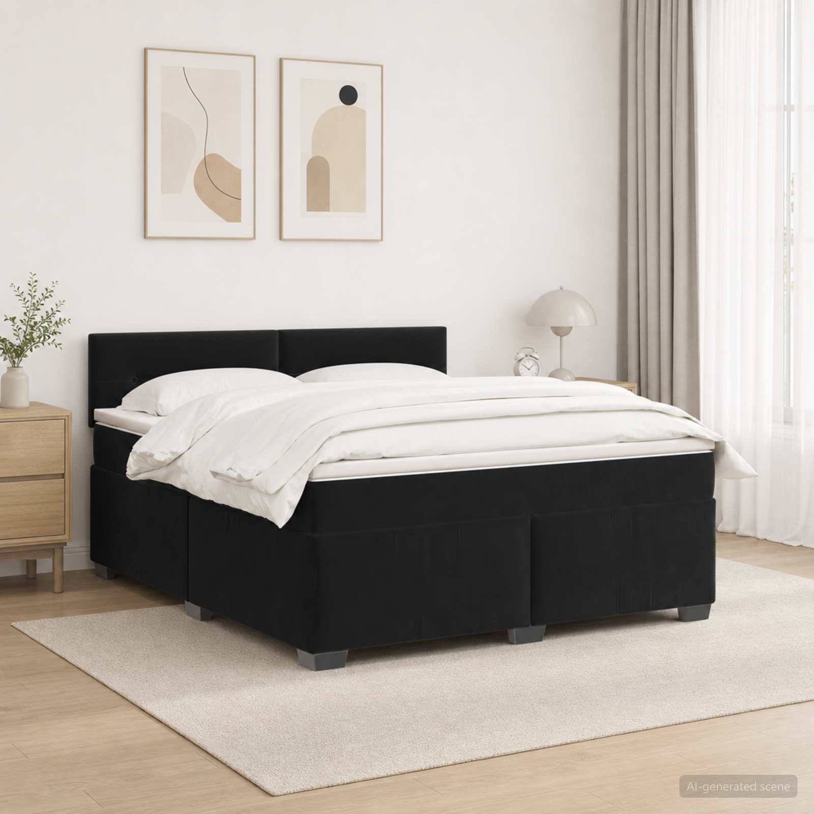 vidaXL Boxspring säng med madrass och LED Svart 180 x 200 cm Sammet