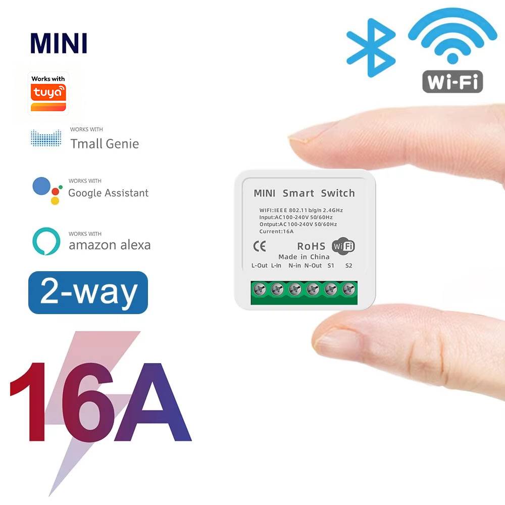 Work with Tuya Smart Life App Mini 16A WiFi Smart Switch, 2-Way Control Module for Smart Home Automation, Compatible with Alexa