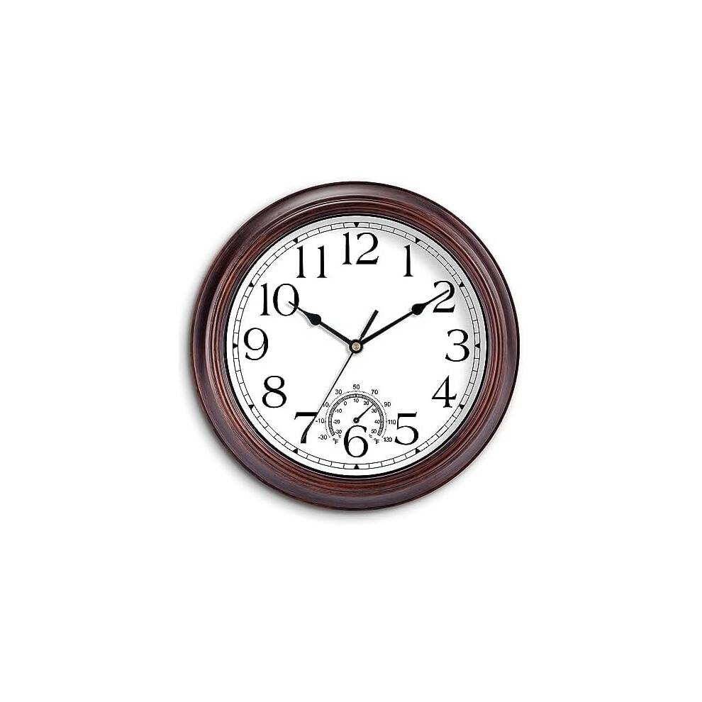 25 cm udendørs vægur med termometer, lydløst batteridrevet, vintage retro-indretning – kompatibel med indendørs/udendørs brug