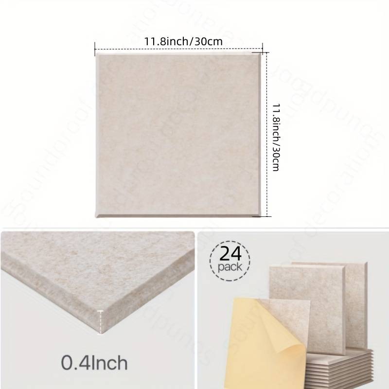 TEMU 24pcs Of Self-adhesive Acoustic Panel, Square Sound-absorbing Panel, High-density Polyester Fiber Sound-absorbing Panel, Suitable For Recording , Office ( High-level Camel Color)