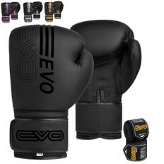 EVO Fitness Mattsvarta Boxningshandskar MMA Muay Thai Kampsport Kickboxning Sparring Träning Slåss Män Boksäck Kvinnor Rosa Handskar Med Handinslag (Svart, 12 OZ)