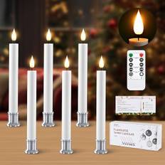 Brisun 6 Pcs Flameless Taper Candles with Remote, Timer, Dimmer, Battery Operated CandleSticks with Flickering Light, Plastic Led Window Candles, 9.6 Inches for Halloween Christmas Decoration
