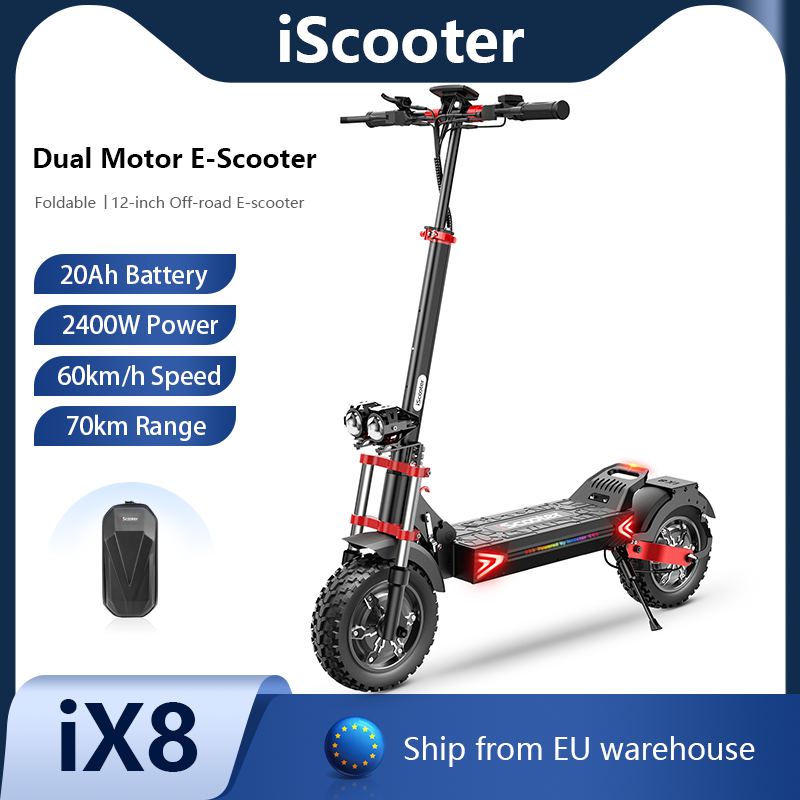 iScooter iX8 Electric Scooter 2000W Adult Off Road Electric Scooter Dual Drive 48V 20Ah 60km/h APP Control 12inch Foldable E-Scooter