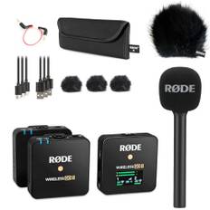 Rode Wireless GO II Drahtlos-Mikrofon Set + Interview GO Griff-Handadapter + keepdrum Fell-Windschutz BK Schwarz