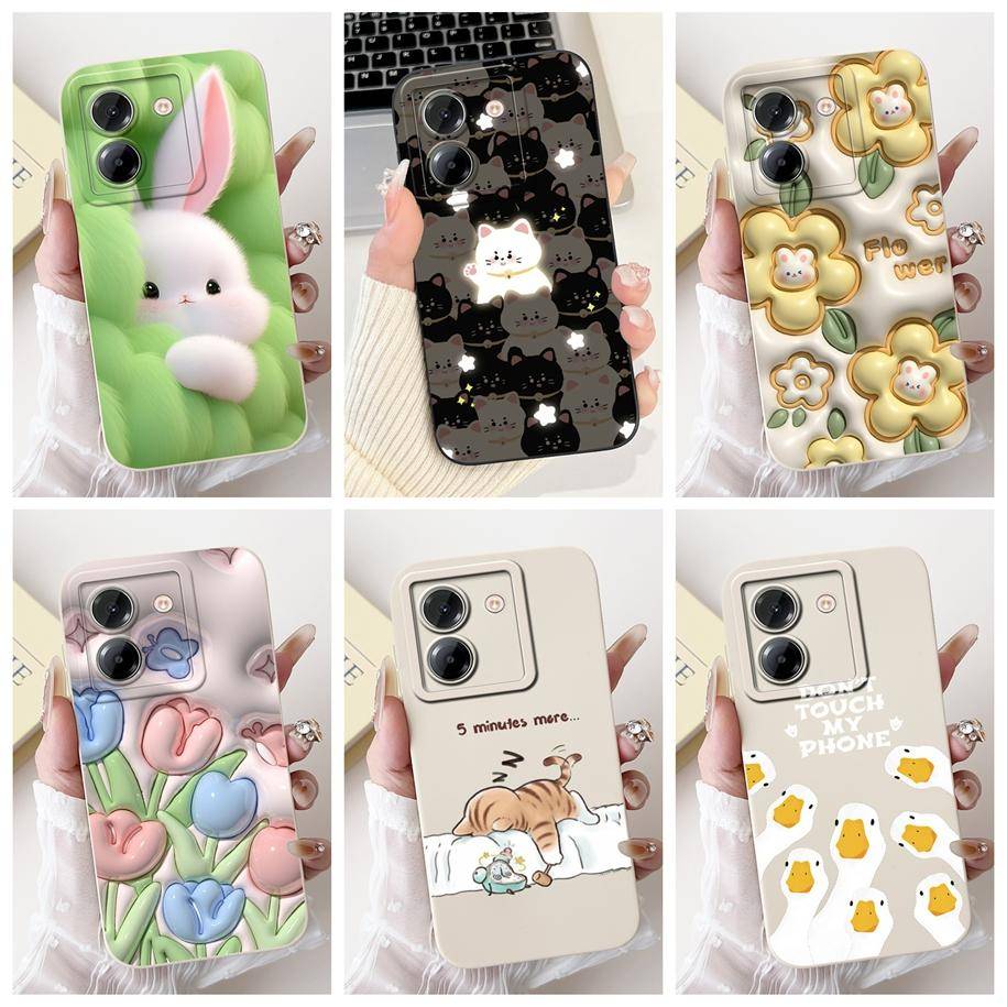 För Xiaomi Poco M7 Pro 5G Fodral Populär Blomma Kanin Anka Mjukt Flytande Silikonfodral För Xiaomi Poco M7Pro Capa 2409FPCC4G Coque gray
